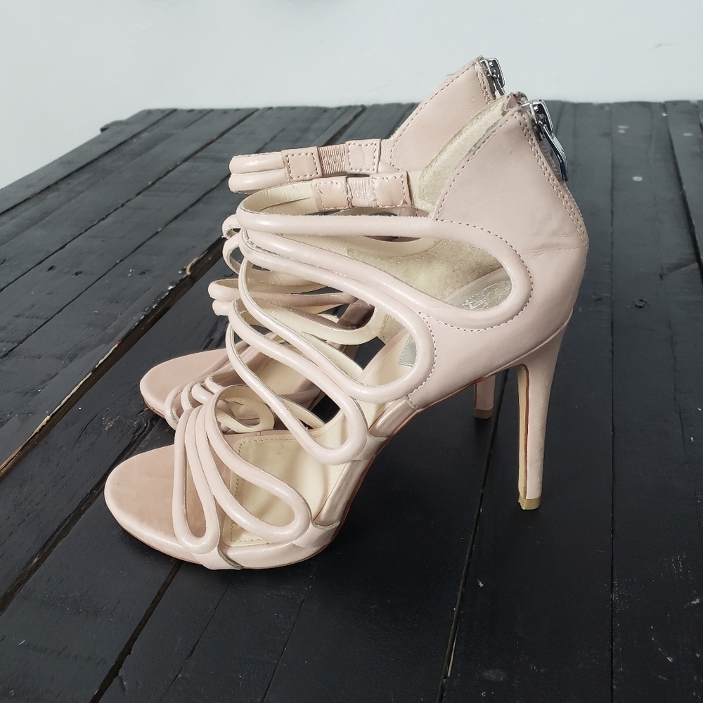 Vince Camuto Women's 8.5 Strappy Stiletto Pump Heels Beige Pink Fortuner Fancy